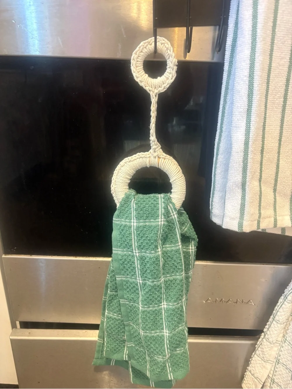 NWOT 2 Macrame Kitchen Towel Holders & 3 Hand Towels
